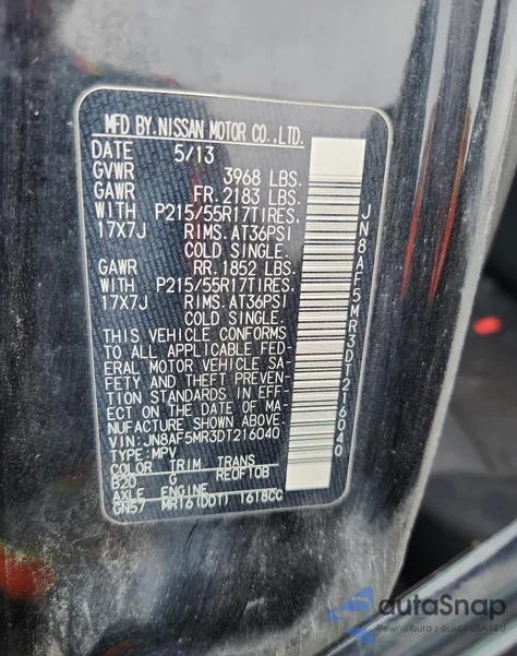 2013 Nissan Juke S из США, поврежденный, VIN JN8AF5MR3DT216040